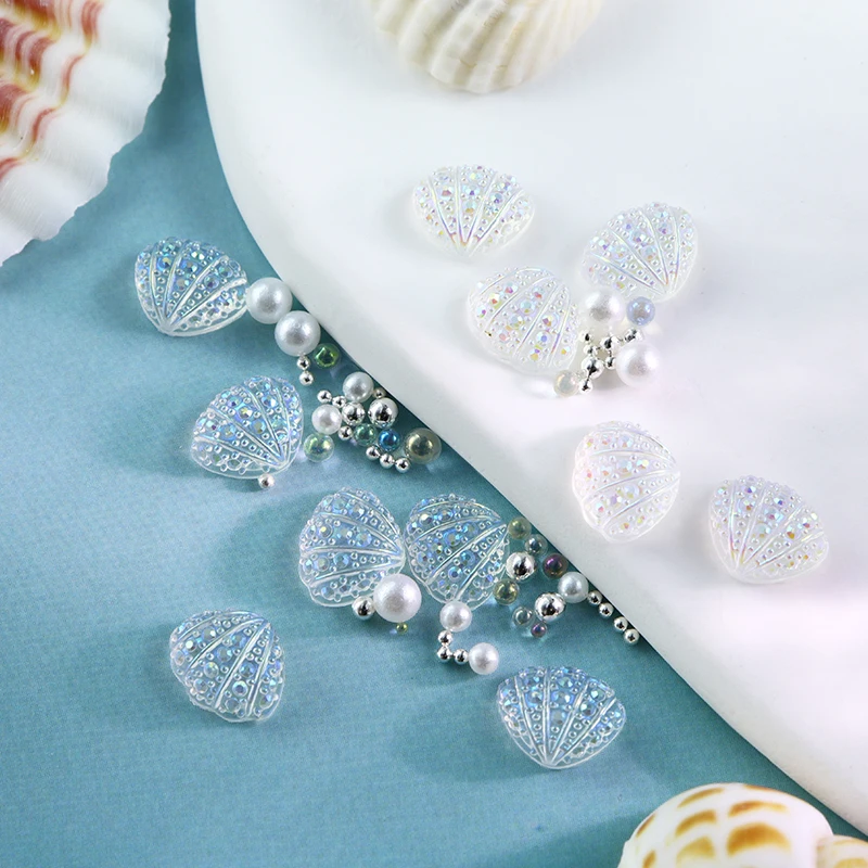 30Pcs น่ารัก Sea Shells ตกแต่งสำหรับเล็บ Sparkly Mermaid เนื้อ Rhinestones เล็บอะไหล่เกาหลี Abalone ชิ้น