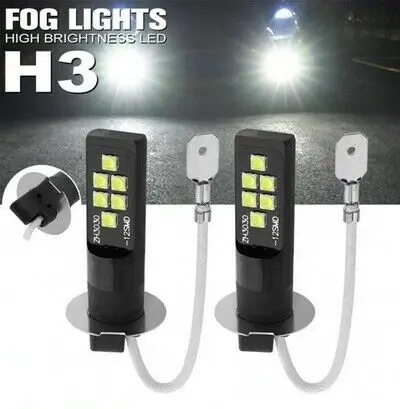 2X H3 bulbs led 12 smd white 6500k for anti fog lamps auto moto 12v