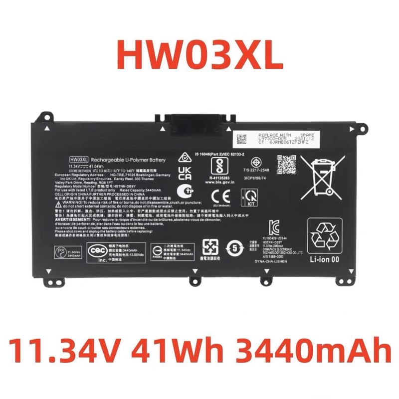 

HW03XL Laptop Battery for HP Pavilion 15-EG 15-EG0000 15-EH 15-EH0000 Series HSTNN-LB8U HSTNN-IB90 L97300-005 11.34V 41.04Wh