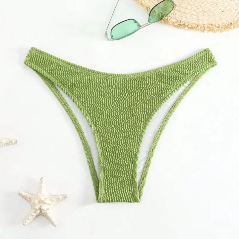 Dark Green One-piece Swimming Trunks Woven Solid Color Low-waist Breathable Briefs Comfortable Quick-dry Swimming Trunks