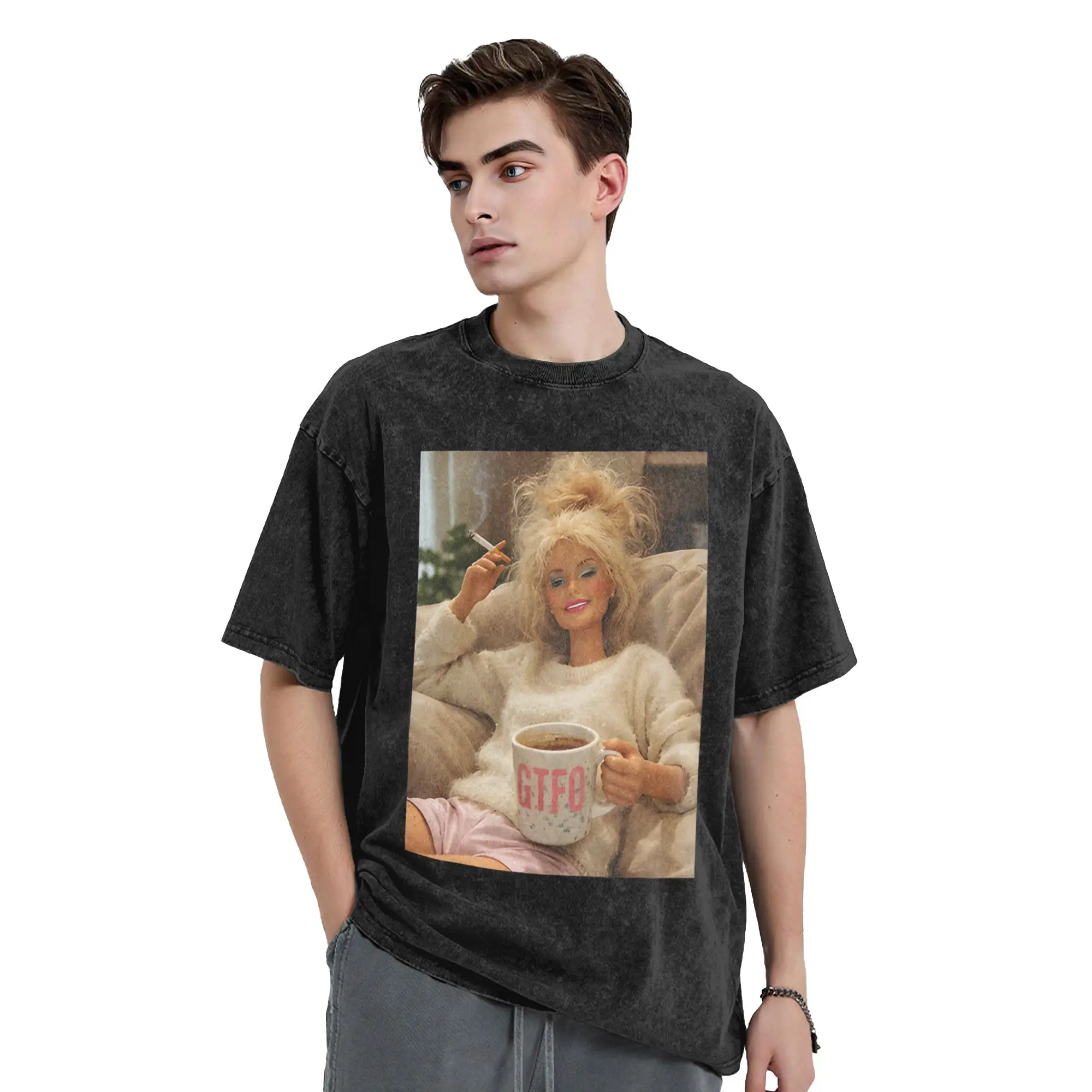 Funny Disgusting Doll face Smoking Meme Men's T Shirt Washed  Amazing Tees Short Sleeve Crew Neck T-Shirts 100% Cotton