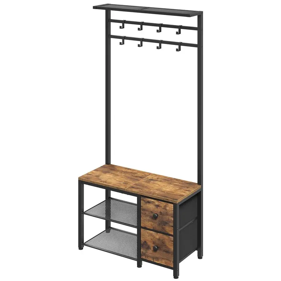 

Hall Tree with Drawers, Entryway Bench with 8 Adjustable Coat Rack and Shoe Storage, Industrial Coat Rack with Bench for Entryw