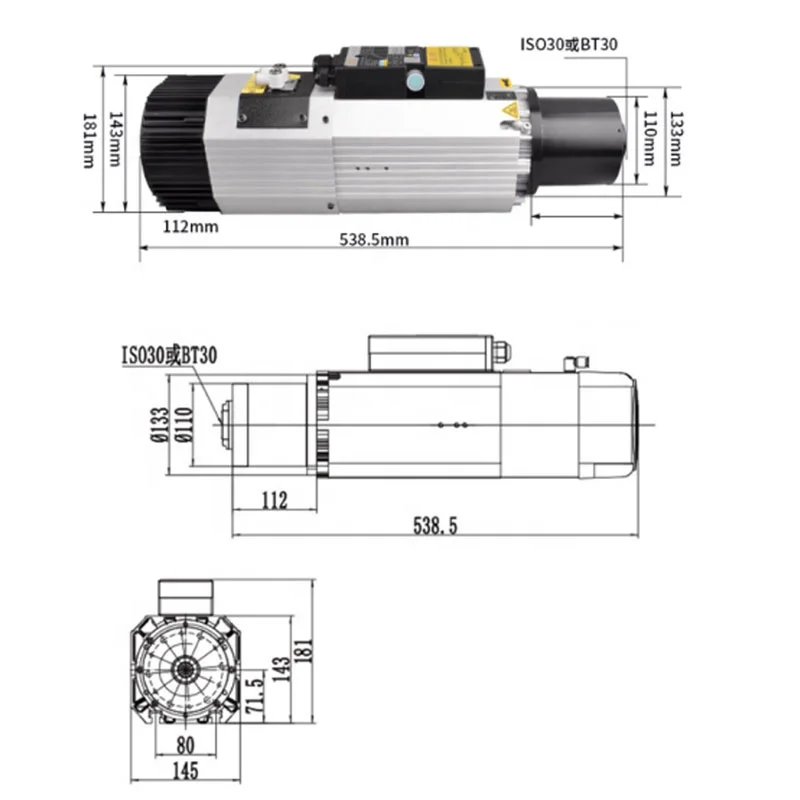 CNC LY 7.5kw/9kw/11kw ATC Spindle Motor ISO30 BT30/40 HSK Tool Holder Air Cooling for Construction Milling Including Pump Engine