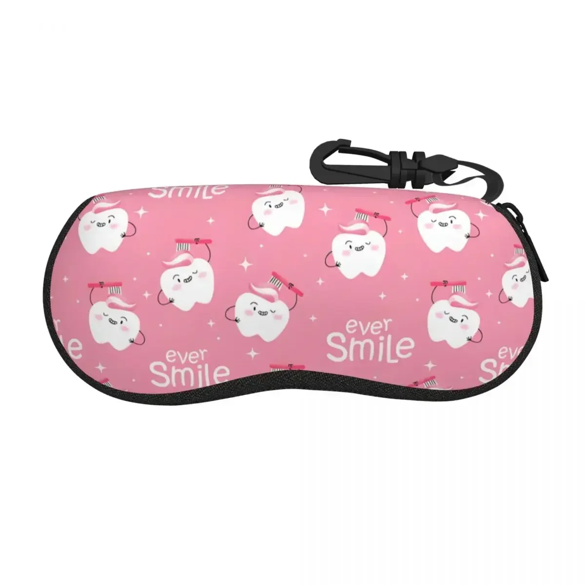 Custom Happy Teeth Pink Color Pattern Shell Glasses Case Unisex Care Dental Health Eyeglasses Case Sunglasses Protector Box