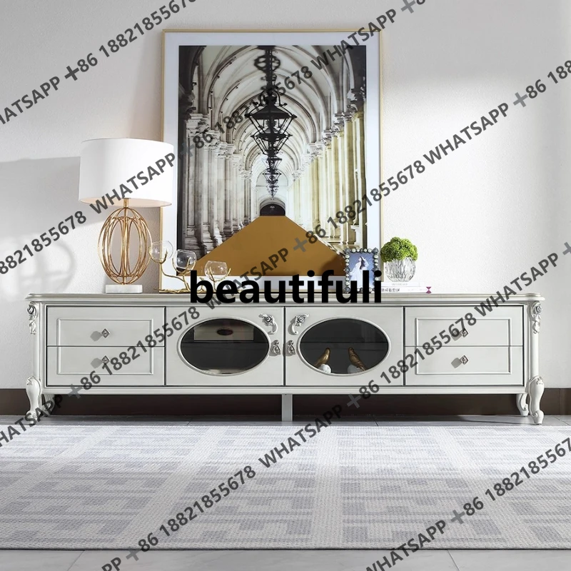 

Французский светлый роскошный шкаф для телевизора из цельного дерева, европейское искусство, резной напольный шкаф для хранения вещей