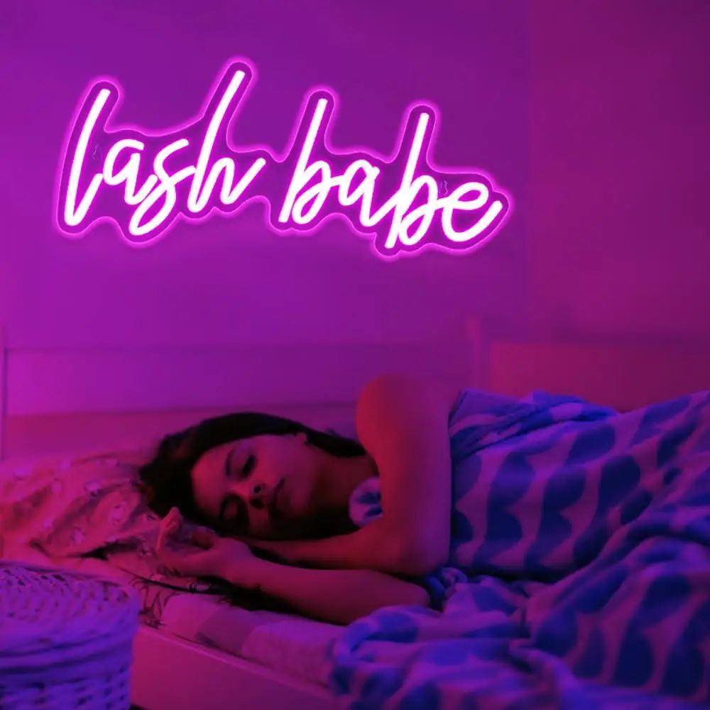 Lash Room Neon Sign USB Dimmable LED Light with Lash Babe Theme for Beauty Salon Nails Hair Bar Aesthetic Wall Decor Gifts