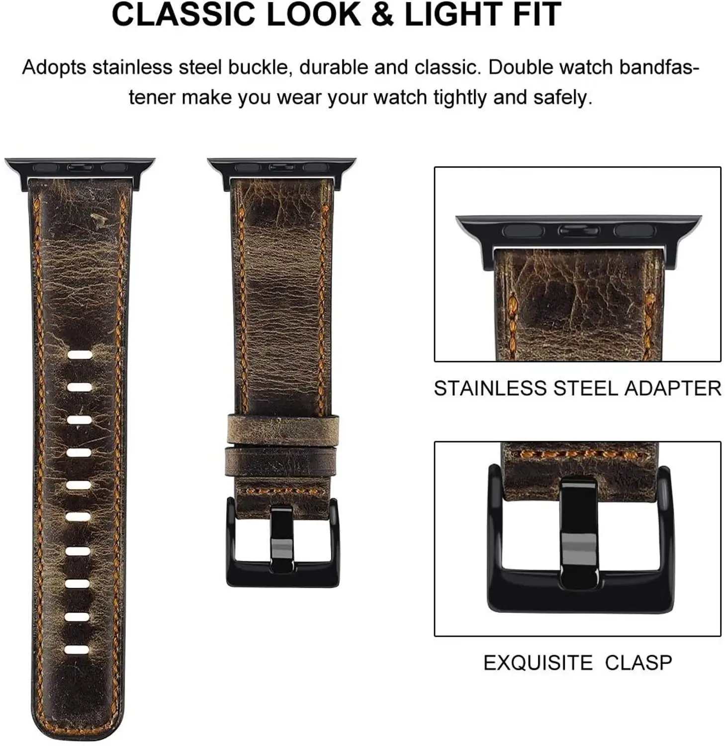 Correa de cuero para apple watch, banda de 44mm, 40mm, 45mm, 41mm, 42mm, 38mm, pulsera para Series iWatch 9, 8, Ultra 2, se 7, 6, 5, 3