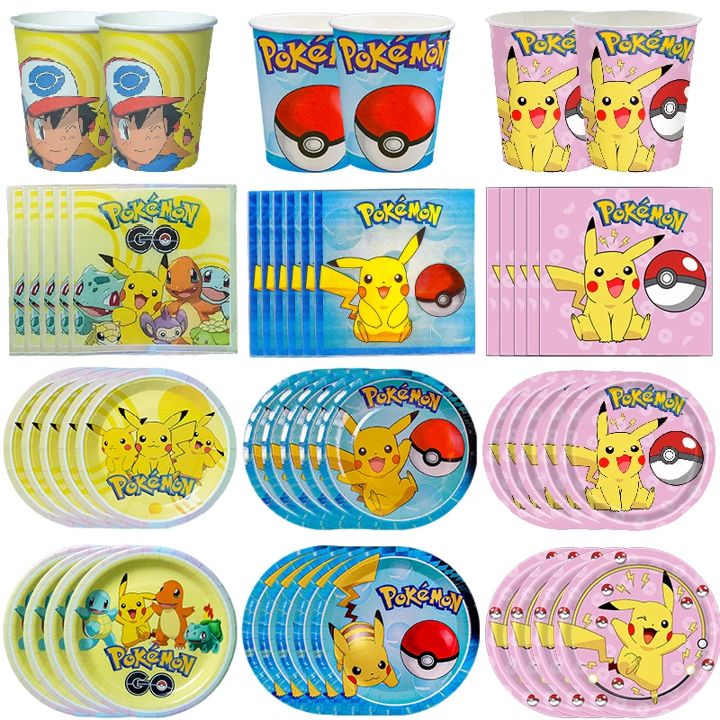 

Pikachu Birthday Decorations Pokemon Tableware Disposable Cups Straws Cup Plates Baby Shower Supplies Party Favors Toy Gifts