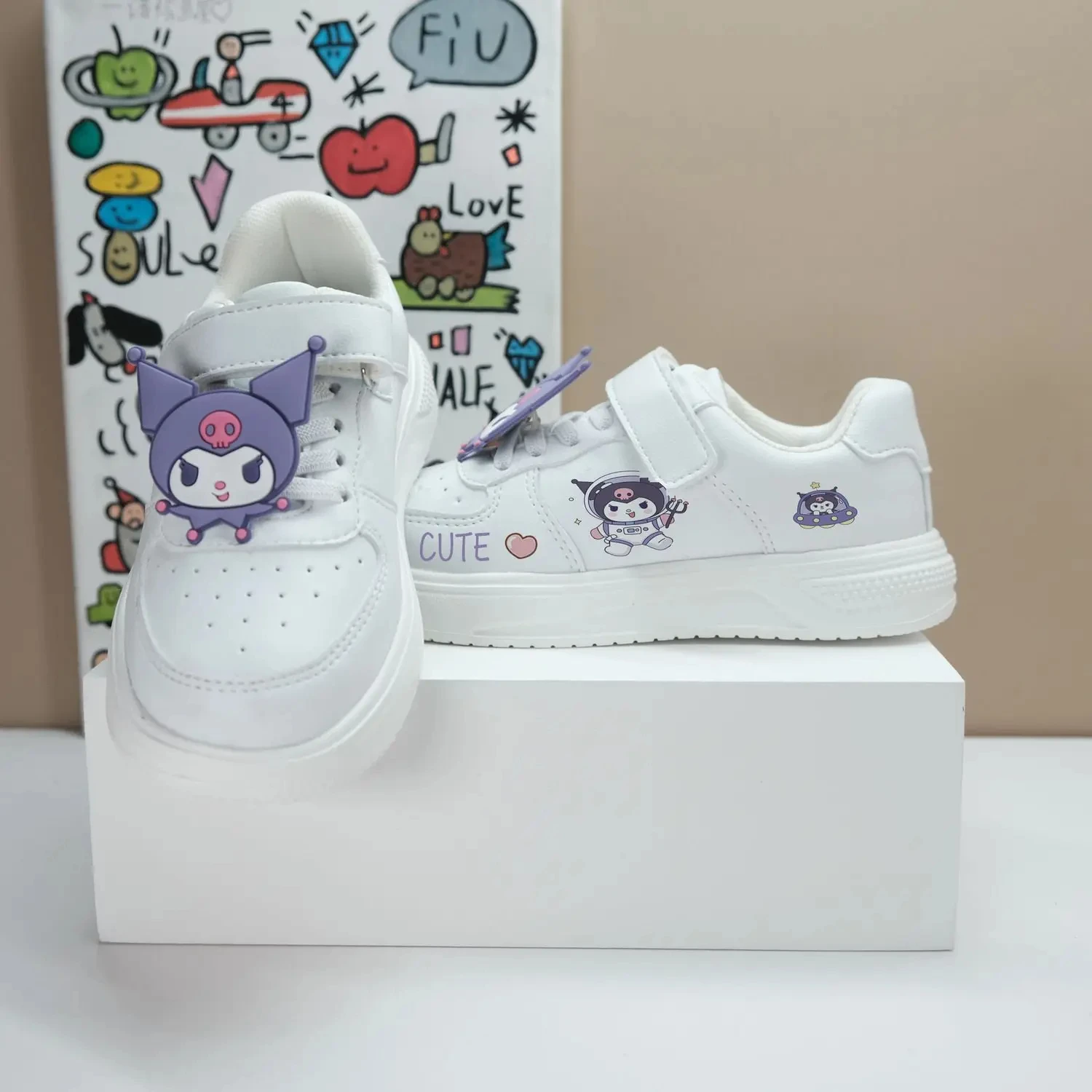 Sanrio Cinnamoroll Kids Sneakers Kawaii Anime Kuromi My Melody Leather Shoes Spring Cute Cartoon Babys Board Shoes Gift for Kid