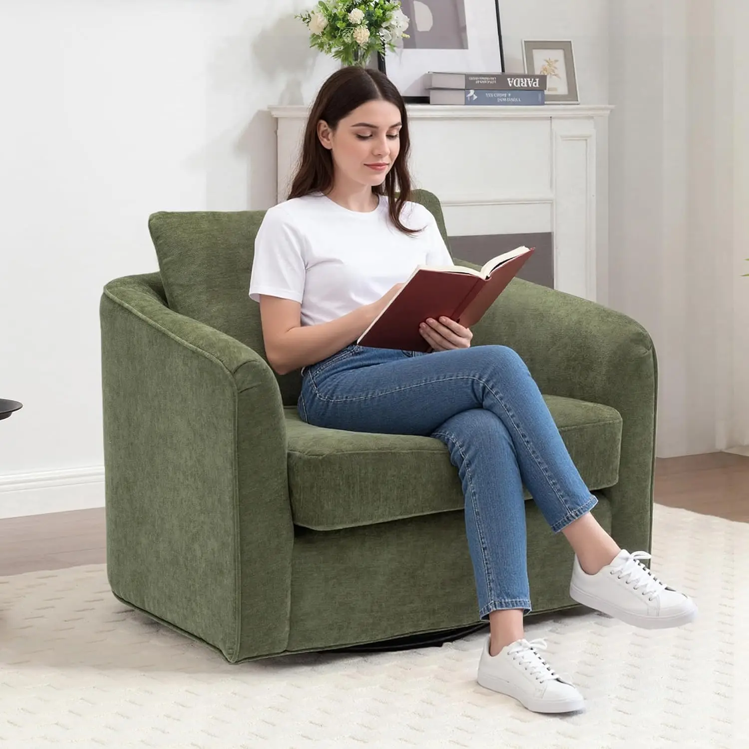 

Большое кресло для гостиной, 360 ° Поворотное кресло-качалка с наполнителем из высокоплотного пенополиуретана, современное, с возможностью индивидуальной настройки