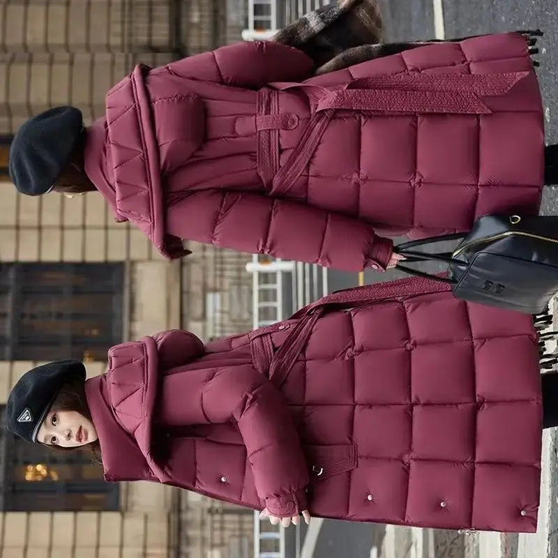

Winter Fashion Long Down Jacket Women Hooded Thicken Warm Down Cotton Jacket High-end Casual Parkas Female Outwear Overcoat