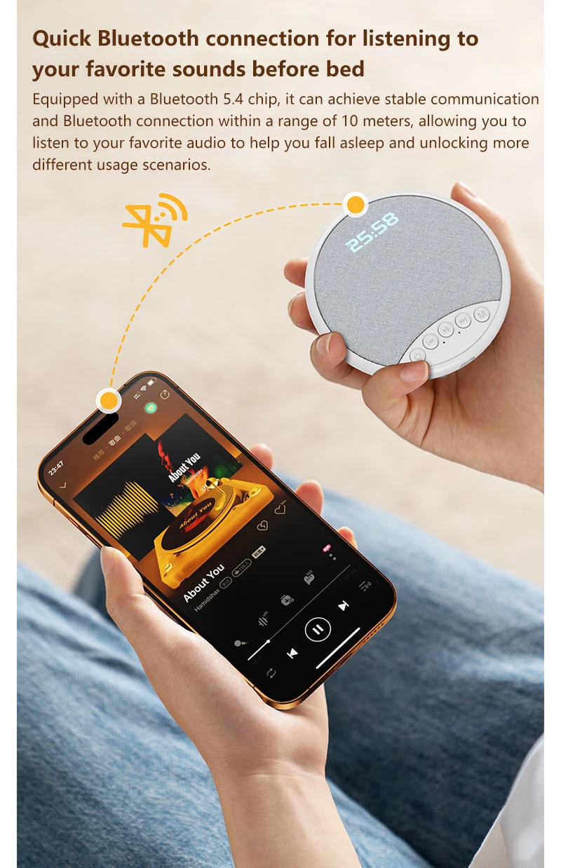 Lenovo Kissen-Lautsprecher HiFi Schlaf-Soundmaschine Weißes Rauschen Bluetooth 5.4 Lautsprecher Digitaler Wecker Timer Lange Akkulaufzeit – Detail 2