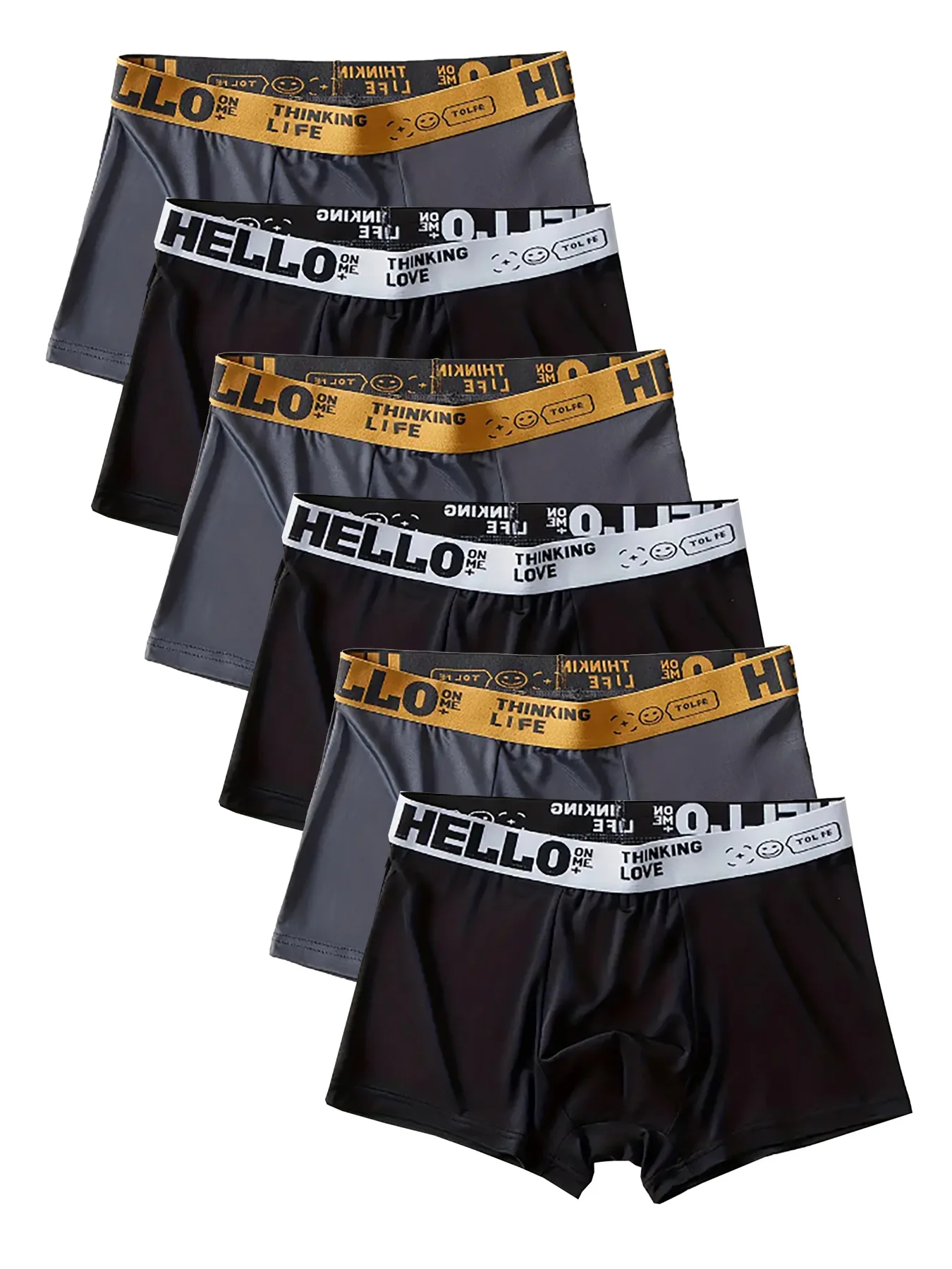 【HELLO Fun Waist 】 6-piece set of Men's breathable Boxer shorts in black and gray contrasting colors for daily use