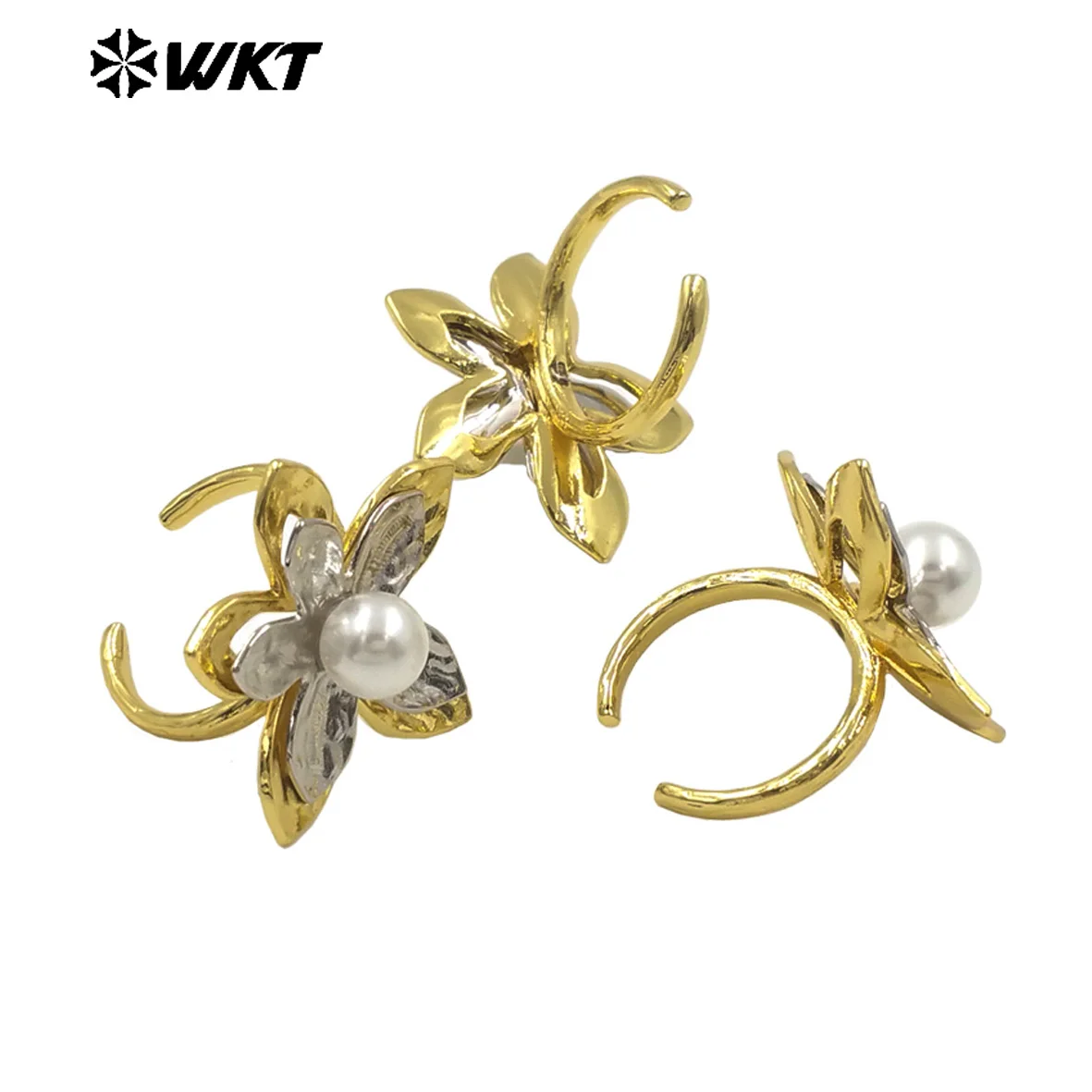 

WT-MPR128 Простое модное кольцо в форме цветка с жемчугом и покрытием из настоящего золота 18 карат для женщин, подарки на годовщину