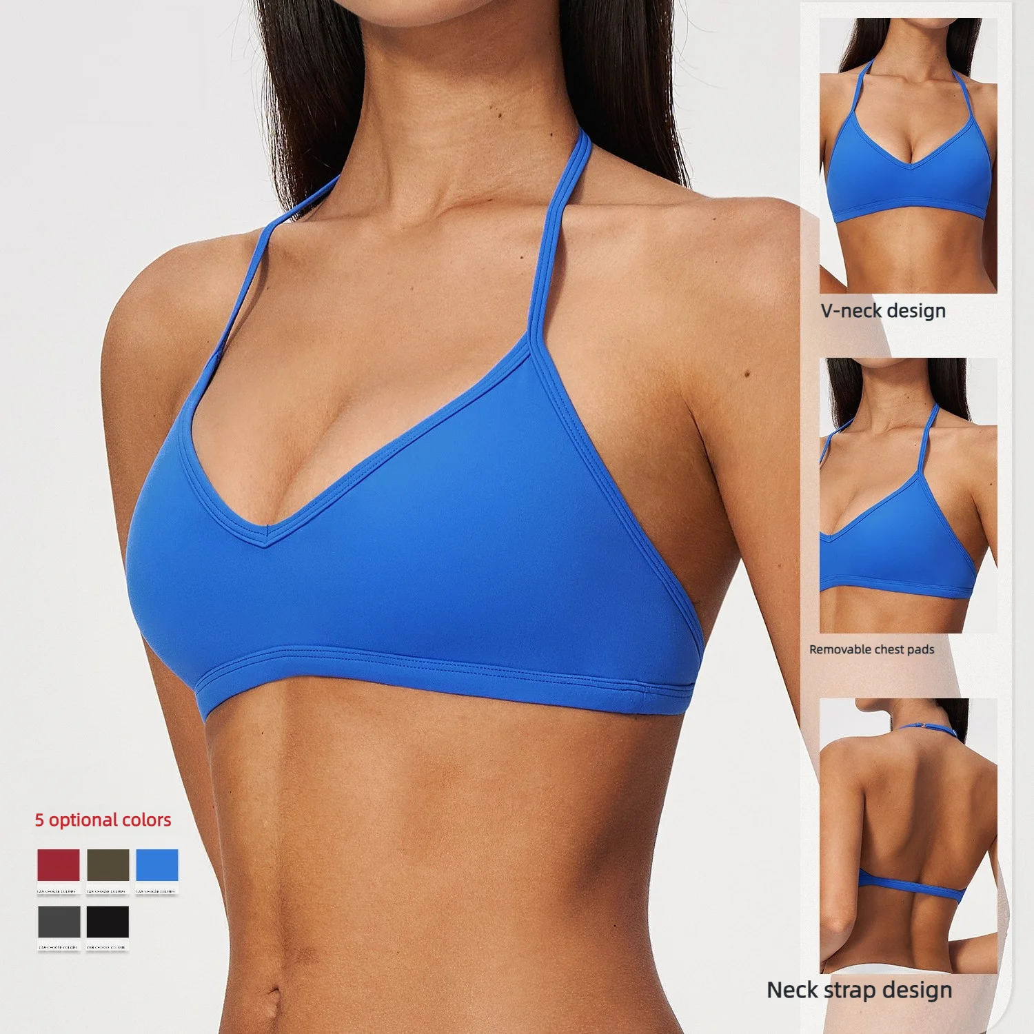 Yoga Bra Women's Fitness Top Running Workout Gym Vest Push Up Halter V-Neck Padded Tank Open Back Underwear Stretchy Breathable