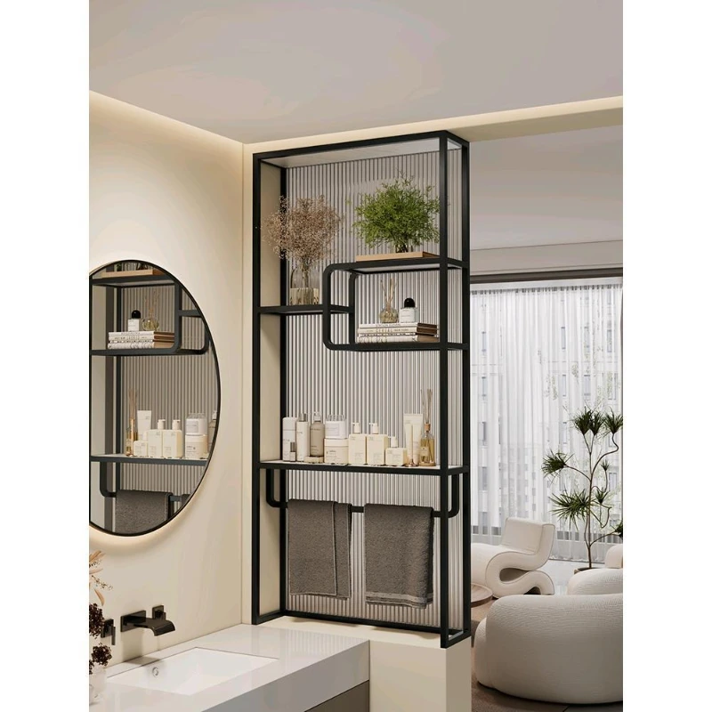 

Bathroom half wall partition cabinet living room screen Changhong glass light luxury dry and wet partition washtable rack