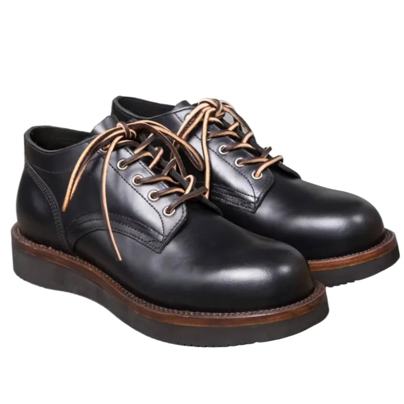 Round Mellow Retro Thick Sole Derby Shoes for Men's British Calf Leather Breathable Handmade Comfortable Customized Casual Shoes