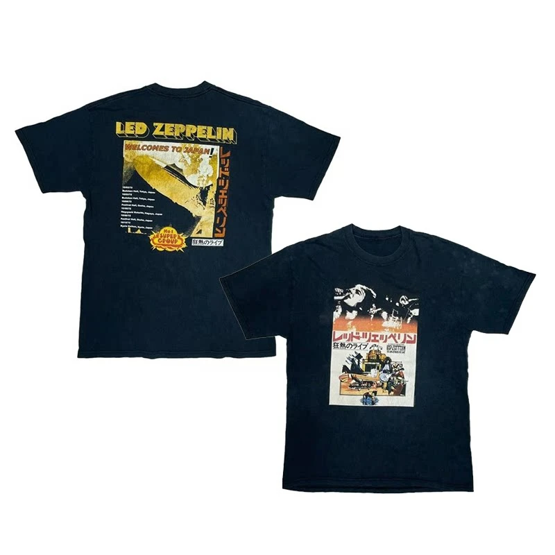 Top LED ZEPPELIN Multi-color White Light Winter Retro Pattern Printed American Cotton Short-Sleeved T-Shirt for Men