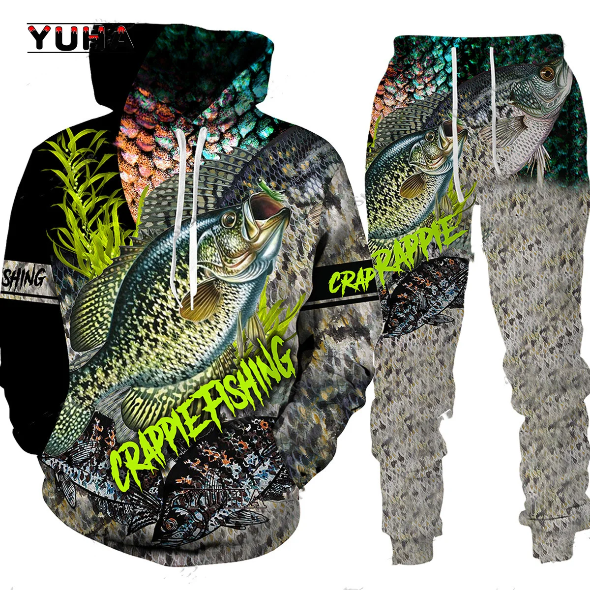 spring and autumn 3D Carp Fishing Hunting Camo Printed Men\'s Hoodie Pants Tracksuit Set Sportswear Long Sleeve Men Clothes Hoodi