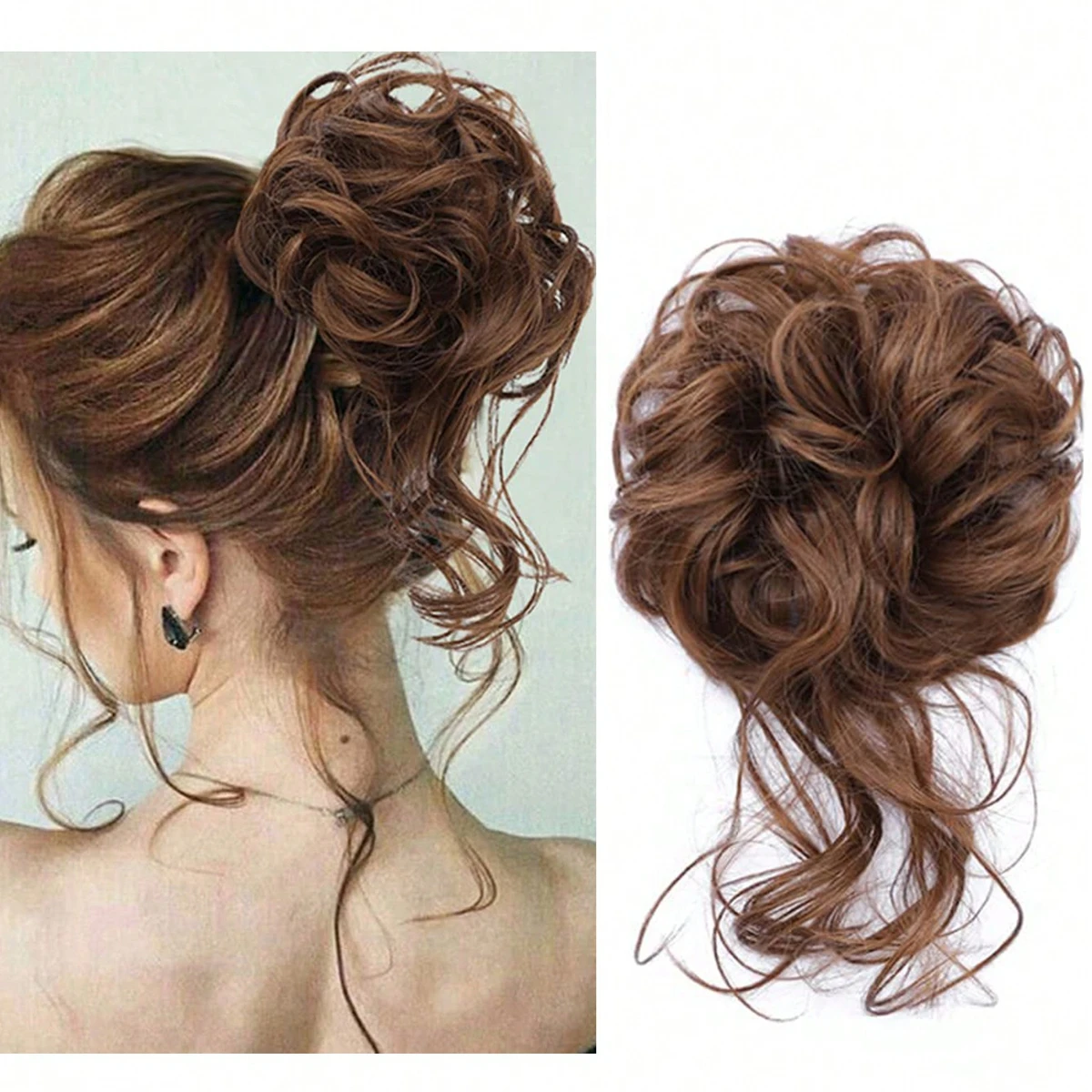 Synthetic Hair Bun Chignon Messy Curly Hairband Elastic Tight Hairpiece Women's Hair Ring Suitable for Daily Wear and Outings