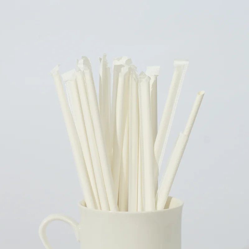 White 6*190MM Individually Wrapped Blowholes Milkshake Size Eco-Friendly, Long-Lasting Paper Straws--5000 Pcs