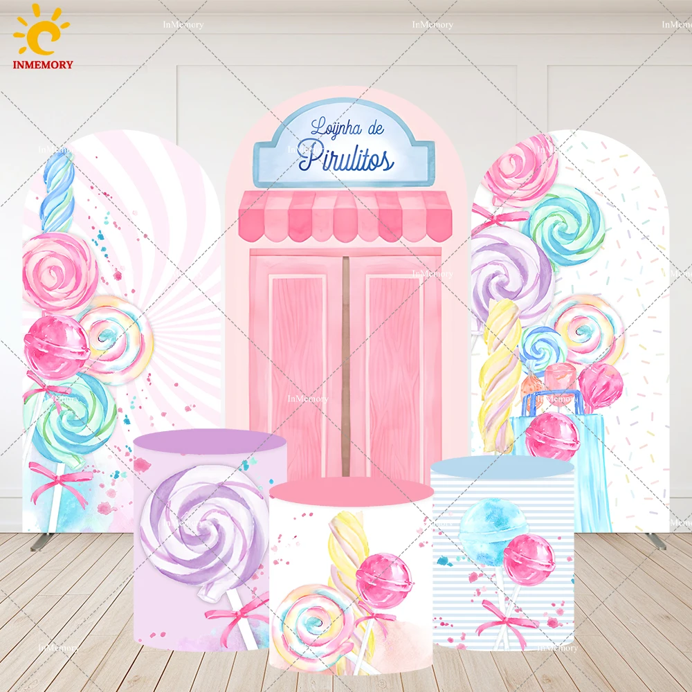 

Candy Shop Arch Backdrop Cover Girl Birthday Decoration Photography Background Donut Party Banner Arched Wall for Stands