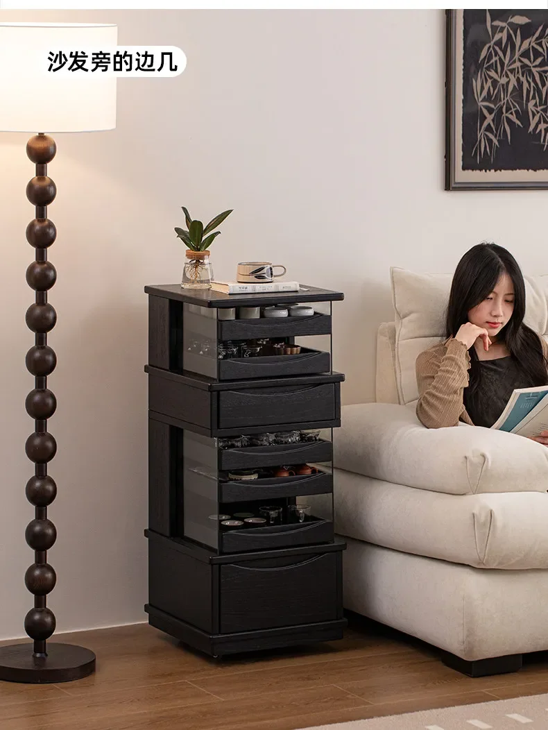 solid wood tea set rack tea cabinet living room visual side  small tea cabinet new Chinese style