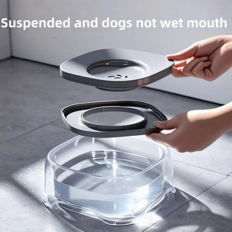 2L Anti-Spill Cat Dog Bowl Water Drinker Dogs Transparent Floating Pets Dogs Water Dispenser Not Wetting Mouth Pet Water Feeder