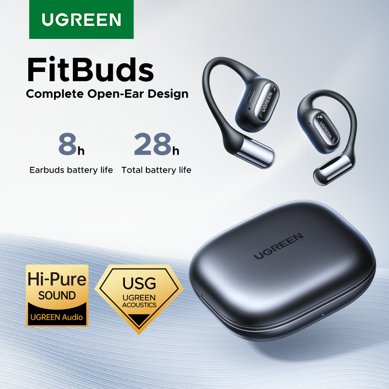  UGREEN FitBuds Open-Ear Headphones Earphones, Ear-hook TWS True-Wireless Bluetooth 6.0 Wireless Earbuds, Spatial Audio, 28H play 