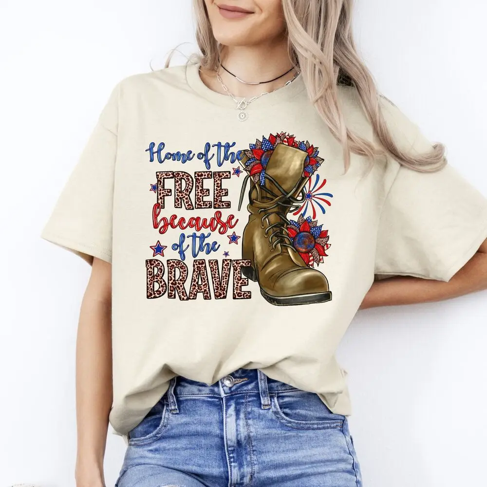 Home of the free because of the brave T-Shirt gift July 4th Patriotic Unisex tee High Quality 100%Cotton Short Sleeve