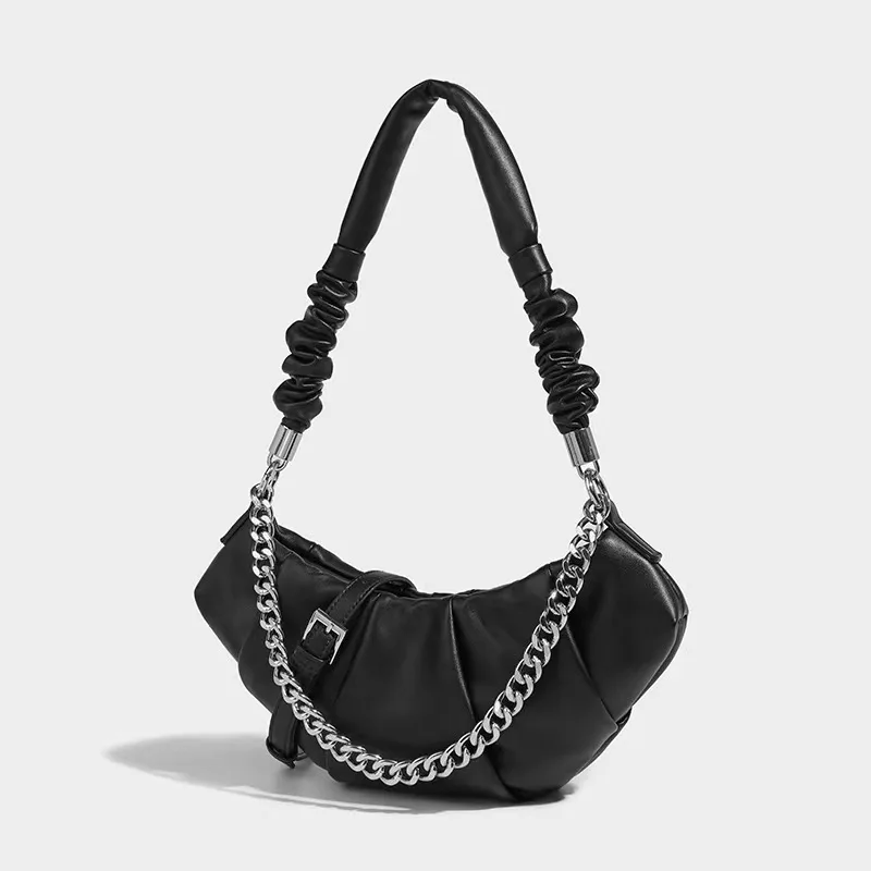 Niche Designer Luxury Retro Horn Pleated Shoulder Bag High-end Fashion Handbag Large Capacity Casual Simple Luxury Chain Bag