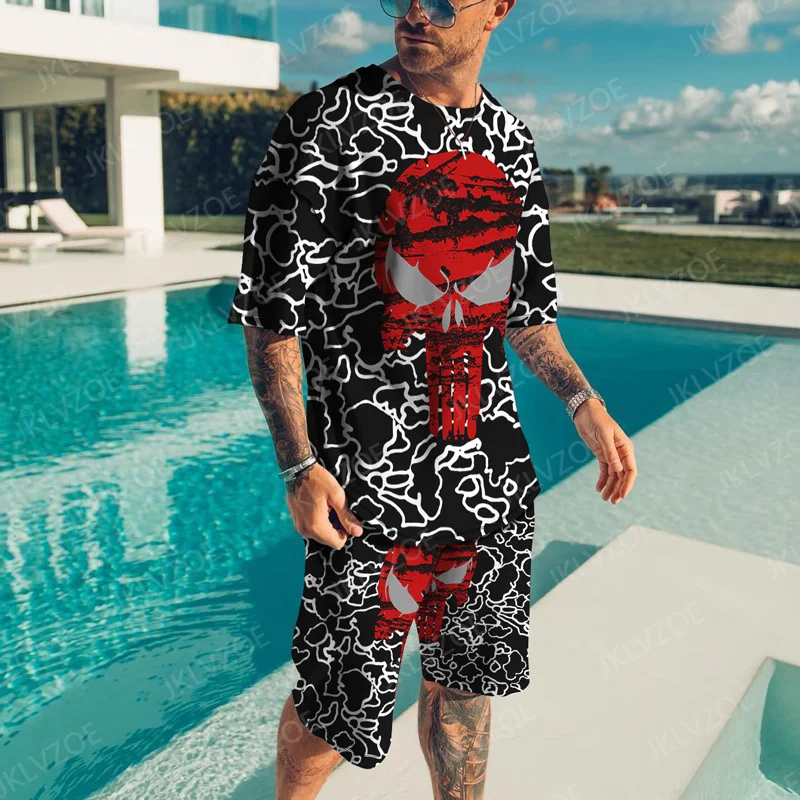 

2023 Skeleton Series Men's Suit Sports Jogging Fear T-shirt Sportswear suit 3D printed Breathable Casual 2-piece Suit Men Summer