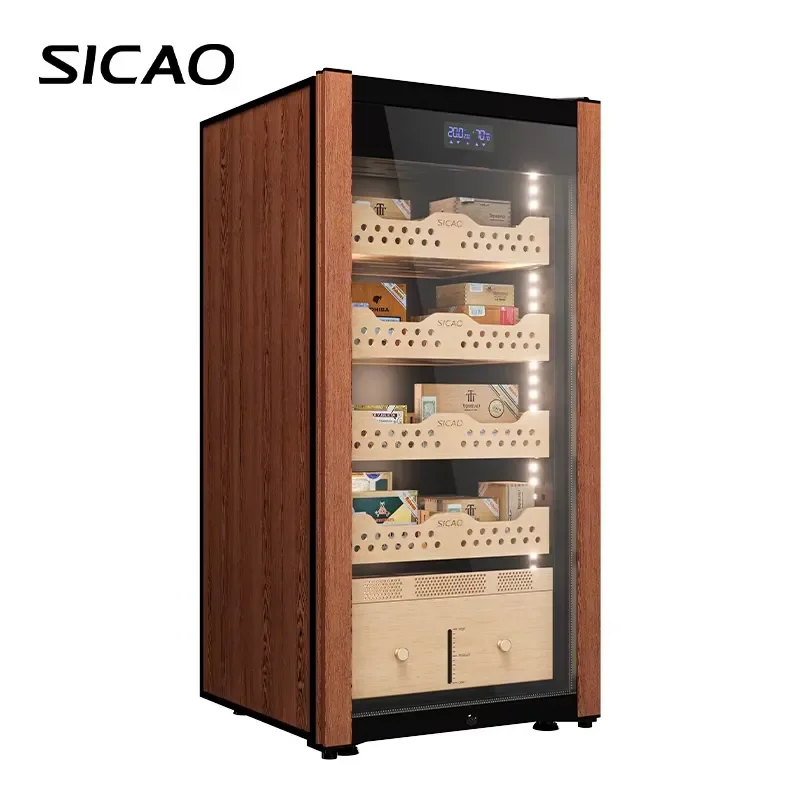 Large Luxury Cigar Humidor Cabinet Spanish Cedar Wood Constant Temperature Humidity Control Cooler Box Storage for Men Home