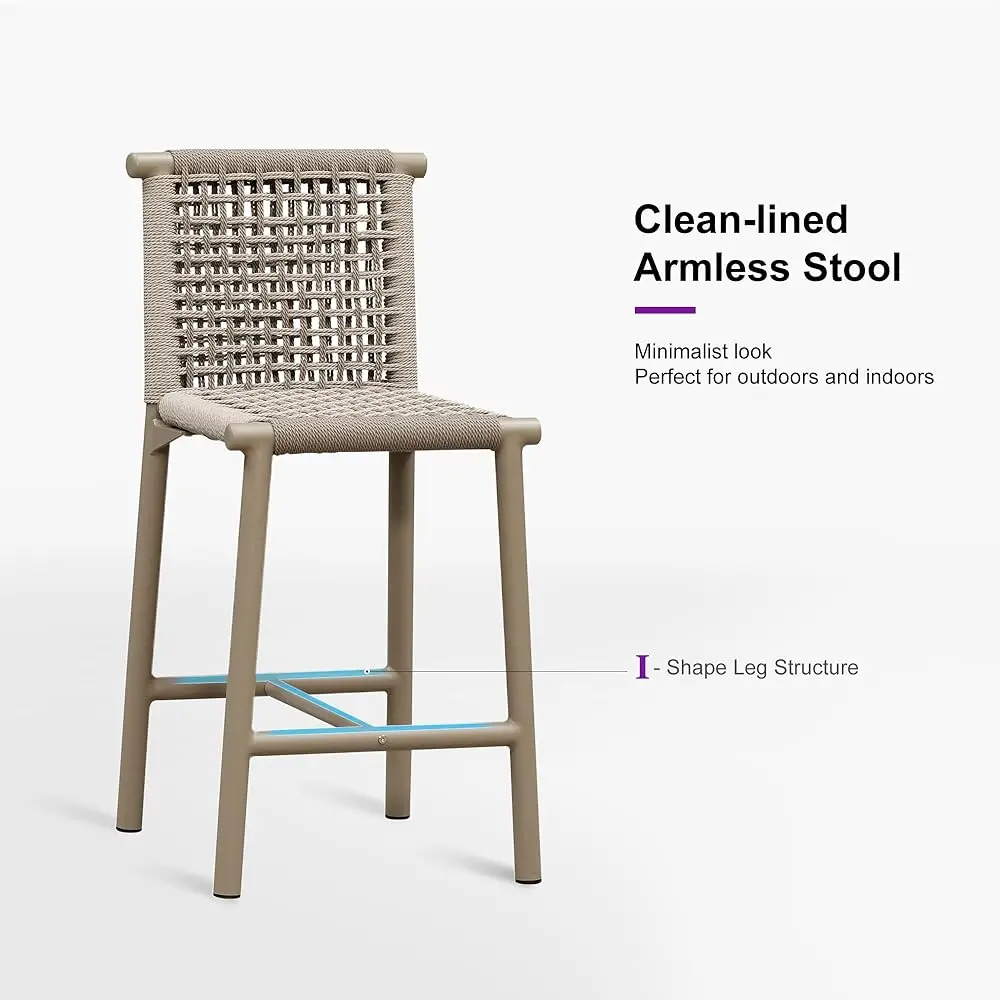 Outdoor Counter Height Stools Set Of 4 Aluminum Wicker Bar Stool With Ba For Backyard Pool Lawn Kitchen Patio Metal Barstool