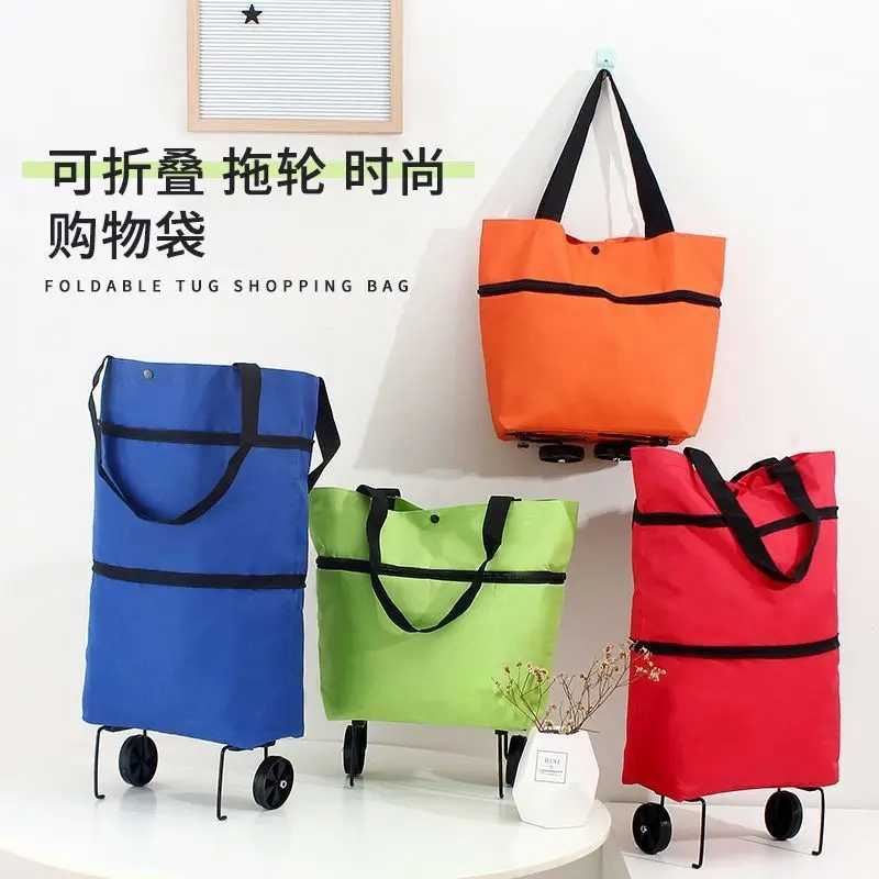 

Shopping bag folding portable grocery shopping cart small pull cart handbag with wheels home pickup courier trolley