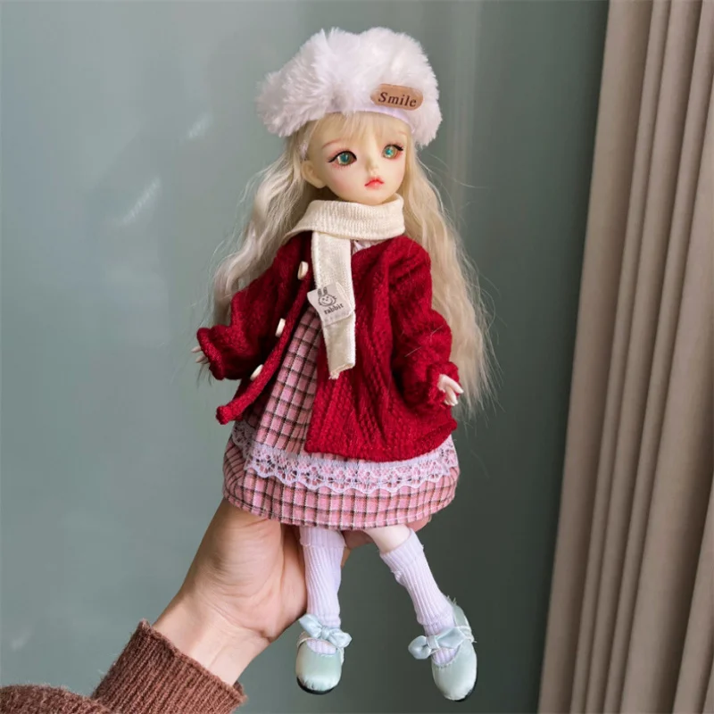 30cm BJD Doll Clothes 1/6 Scale Winter Coat Dress Hat Set Fashion Outfit for Girl Toy Gift Accessories (No Doll Shoes)