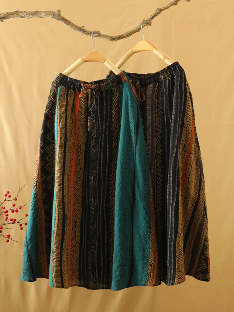 

Винтажная полосатая юбка больших размеров с высокой талией и поясом, утягивающая универсальная юбка-миди трапециевидной формы для женщин 30-34 лет