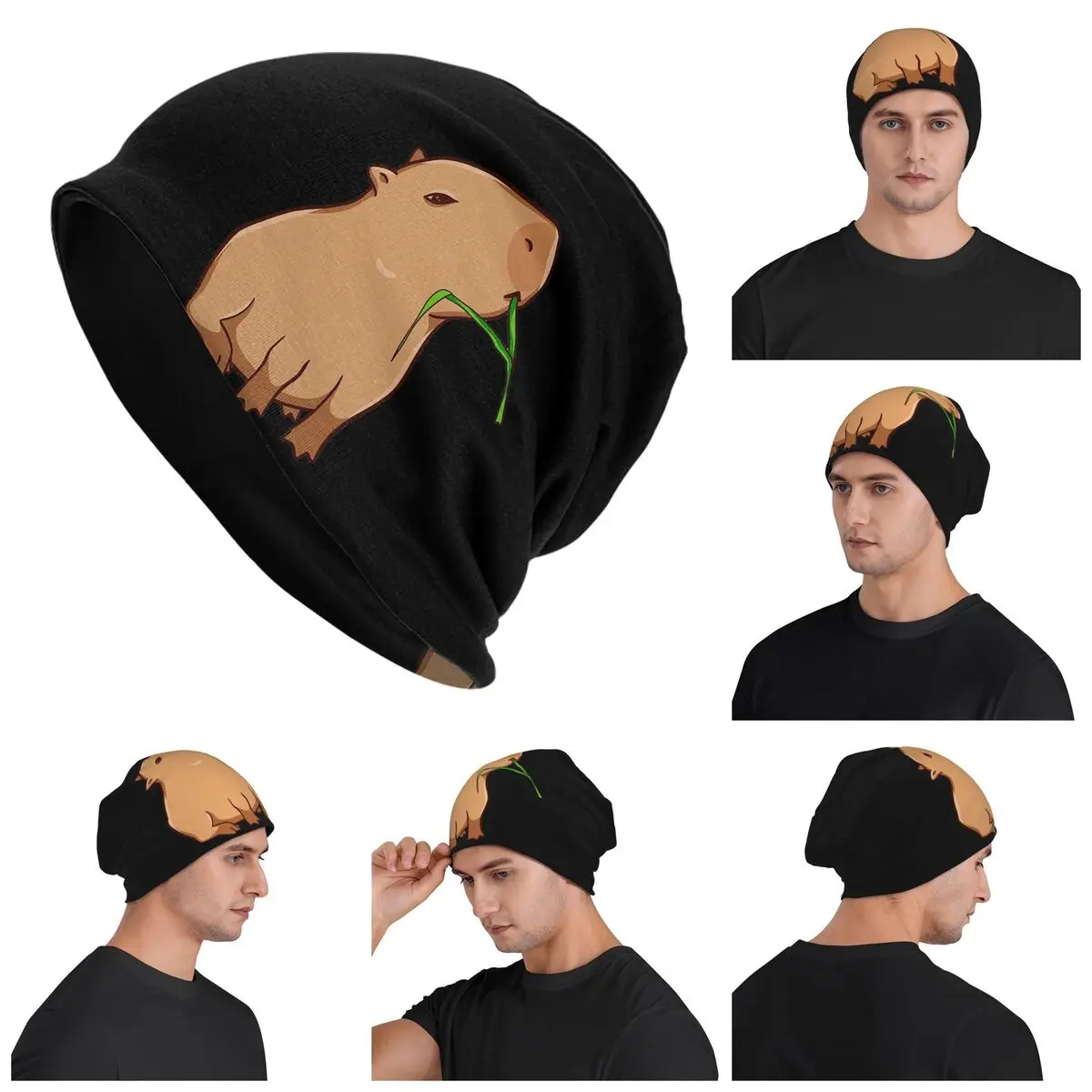 

Capybara With A Leaf, Eat Your Greens Warm Knitted Cap Hip Hop Bonnet Hat Autumn Winter Outdoor Beanies Hats for Men Women Adult