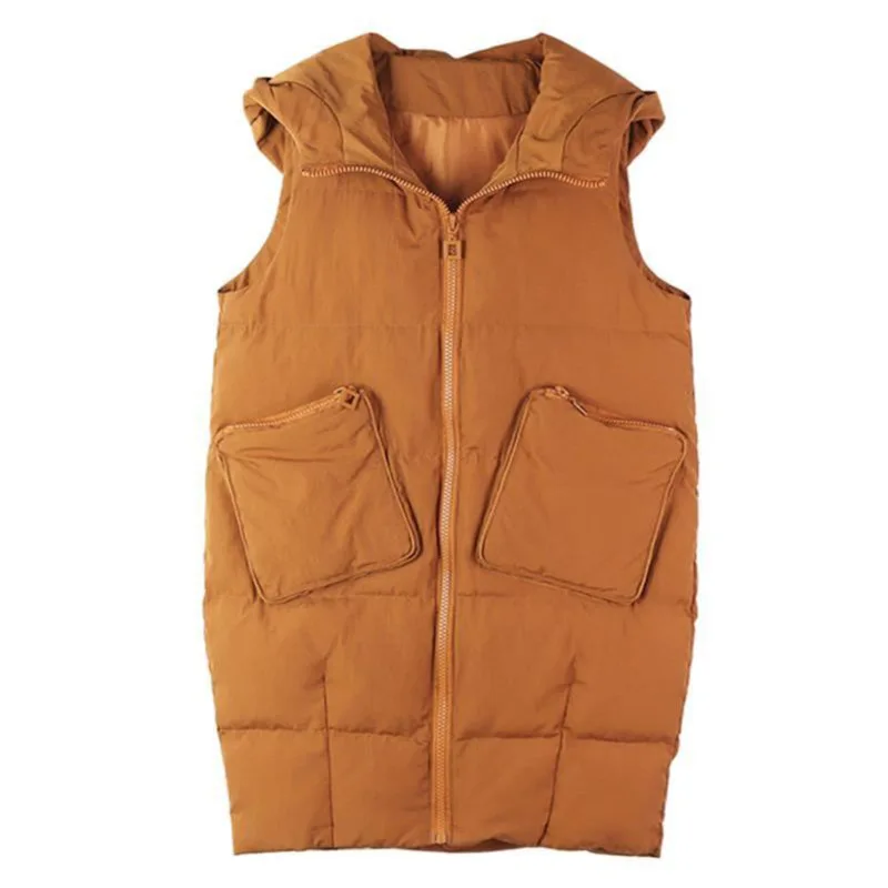 

Winter Waistcoat Women Vest Long Down Cotton Jackets Sleeveless Bread Coats Oversize Hooded Vest with Pocket Chalecos Para Mujer