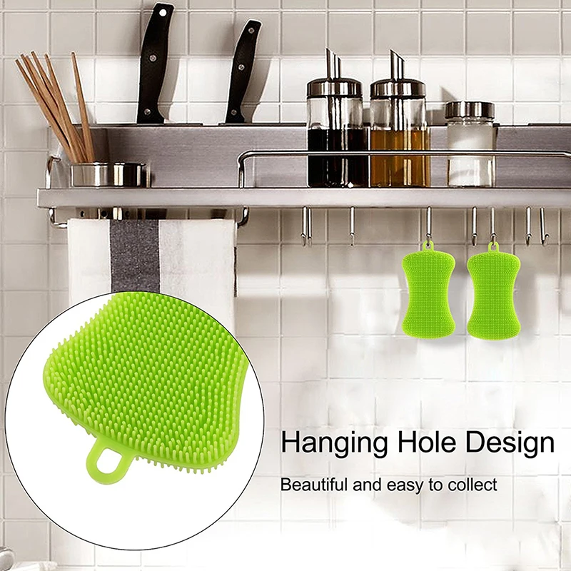 Silicone Dish Washing Brush Pot Pan Sponge Scrubber Silicone Scouring Pad Fruit Pot Pan Wash Brushes Kitchen Cleaning Tools