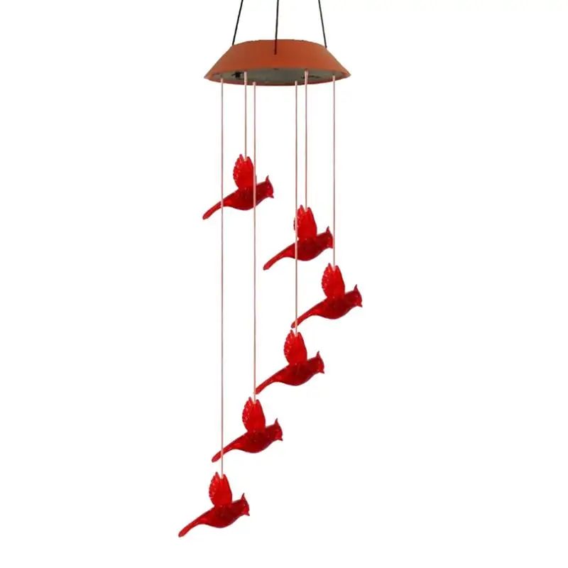 Windchimes Outdoors Spiral Hummingbird Wind Bell Solar Windchime Red Bird Wind Lights With 6 LED Memorial Bird Windchime For