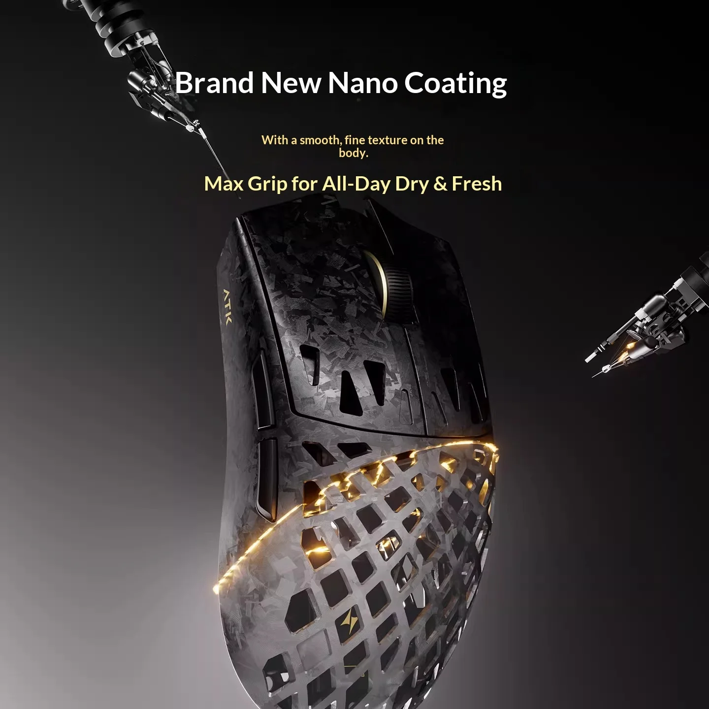 Mysz gamingowa ATK GHOST z włókna kompozytowego, bezprzewodowa, Bluetooth, z wydrążonym korpusem, lekka, z czujnikiem Paw3950, dla graczy FPS, do gier typu Valorant.