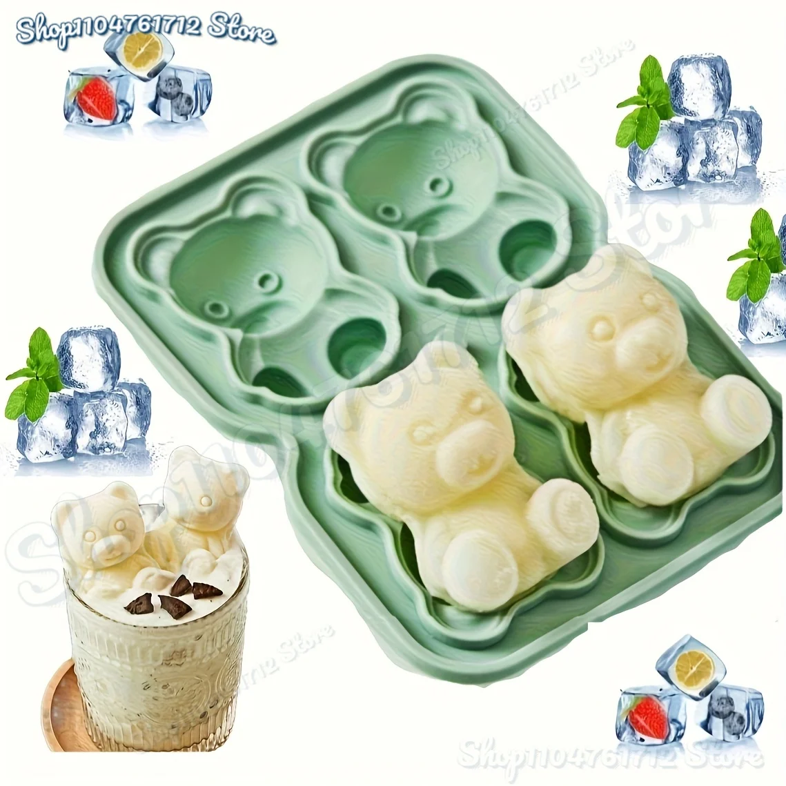 

1pc Cute Bear Four Grid Bear Ice Cube Mold Silicone 3D Cartoon Bear Candle Mold for Home DIY Food Grade Ice Whiskey Cocktails
