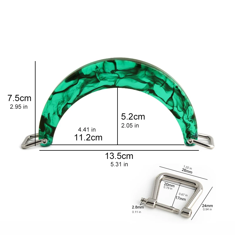 Semi-circular acrylic handle with square buckle Women\'s bag handle woven bag handle DIY handmade bag accessories green handle