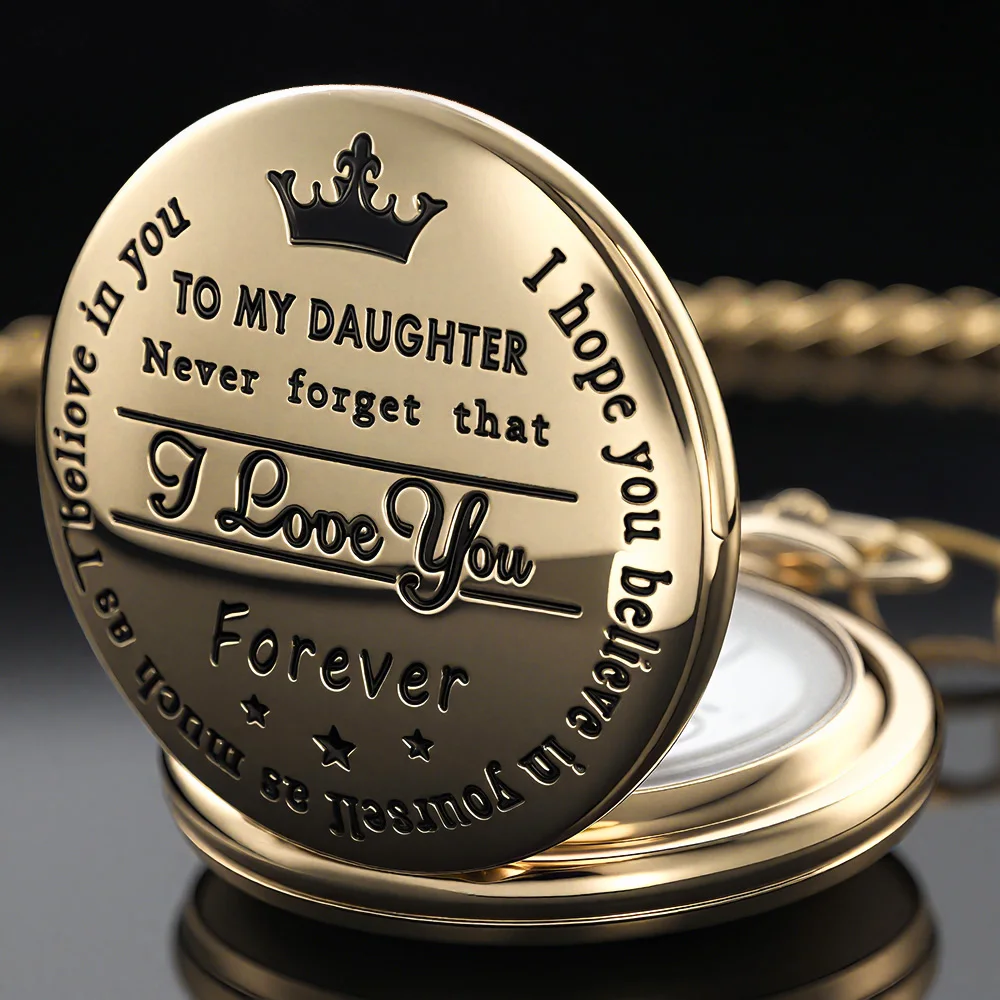 To My Daughter I Love You Quartz Pocket Watch Women Kids Necklace Pendant Fob Chain Christmas Birthday Clock Accessories Gift