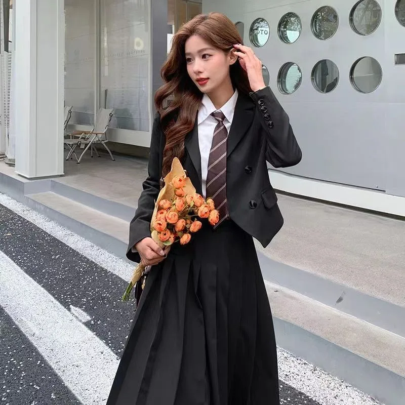 College Style Suit Dress 2024 Spring Autumn Women New Internet Celebrity Streetwear Japanese JK Uniform Girls Skirts Set Jacket