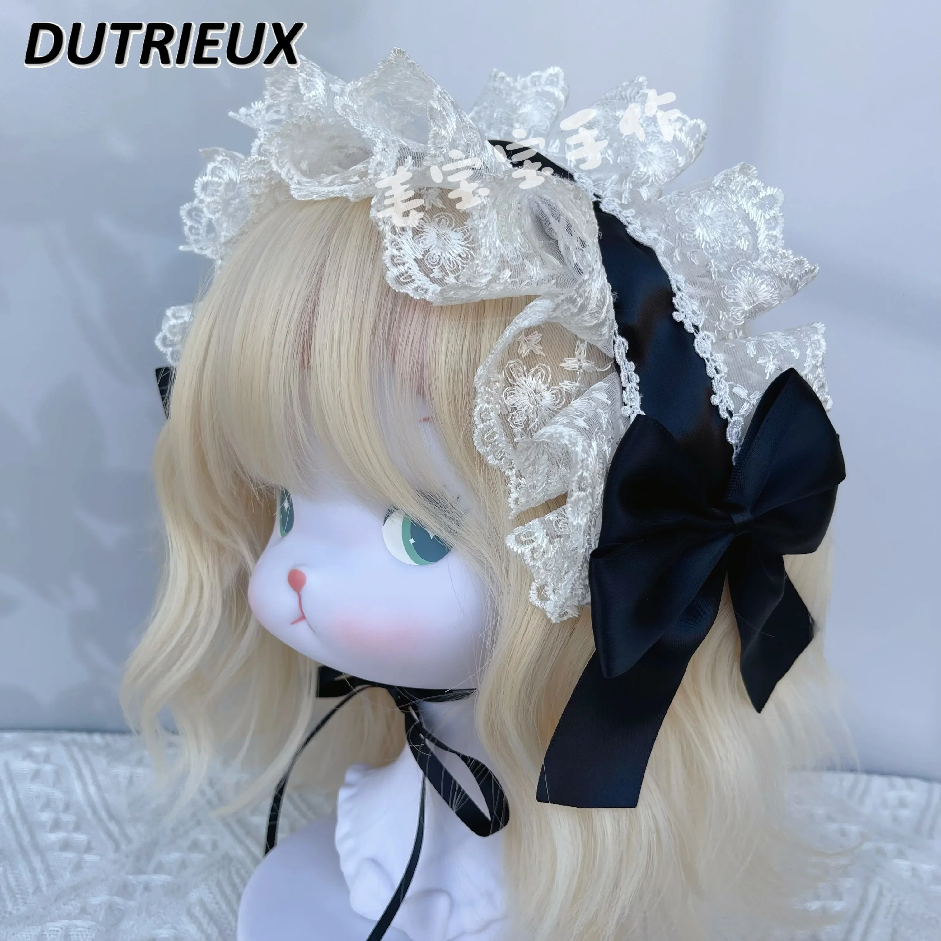 

Original Handmade Japanese Lolita Headdress Black White Lace Hair Band Maid All-Match and Sweet Cute Girl Hair Accessories