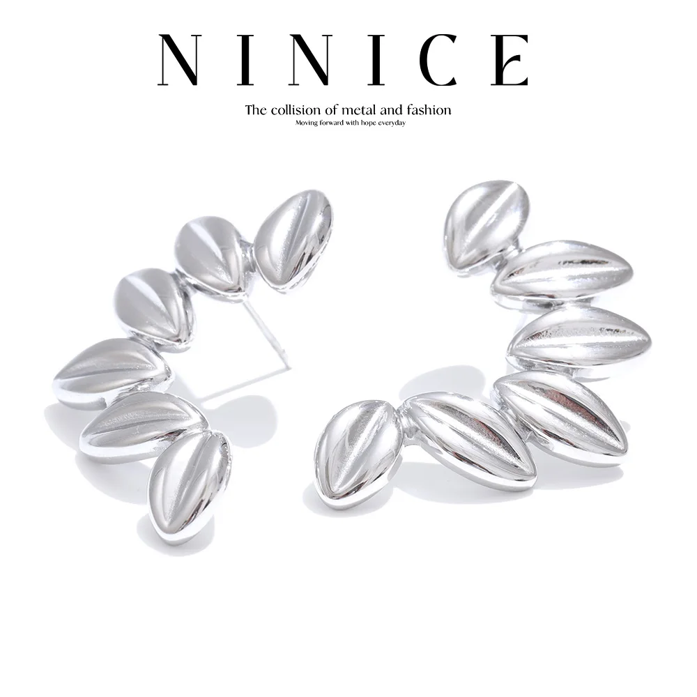 NiNice Stainless Steel Earrings Metal Leaf Connections Waterproof PVD Plating Popular Design Gifts New Wholesale