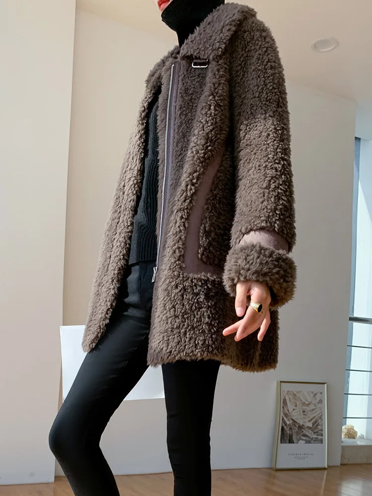 AYUNSUE moda donna cappotti invernali Shearling di pecora cappotto di pelliccia abbigliamento donna cappotto di pelliccia di lana fodera in pelle scamosciata calda giacca di pelliccia femminile Lq