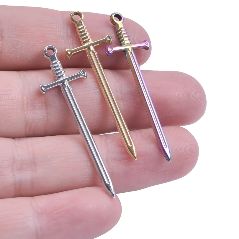 5pcs Punk Knight Sword Charm for Jewelry Making Stainless Steel Weapons Pendant DIY Handmade Craft Necklace Earrings Accessories